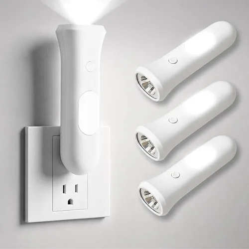 Vista 9 de ROSSEX Farolas de emergencia 4 en 1 para fallas de energía en el hogar, linterna LED recargable con enchufe de pared, linterna de noche con Blanco