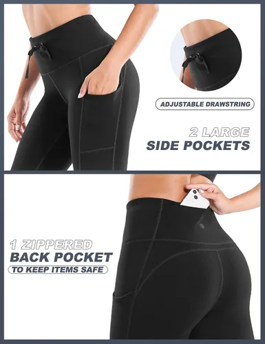 Vista 3 de Ewedoos Leggings con forro polar para mujer, impermeables, de invierno, para mujer, de cintura alta, con 3 bolsillos