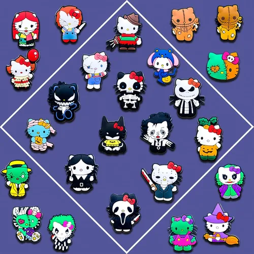 Vista 3 de Dijes de zapatos de dibujos animados de Halloween para decoración de sandalias, pulseras, dijes de terror para adultos, adolescentes, niños