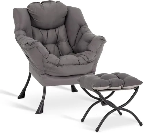 Vista 19 de LITA - Silla perezosa con otomana, sofá tapizado de ocio moderno de acento, silla de lectura contemporánea de salón con reposabrazos y bolsillo