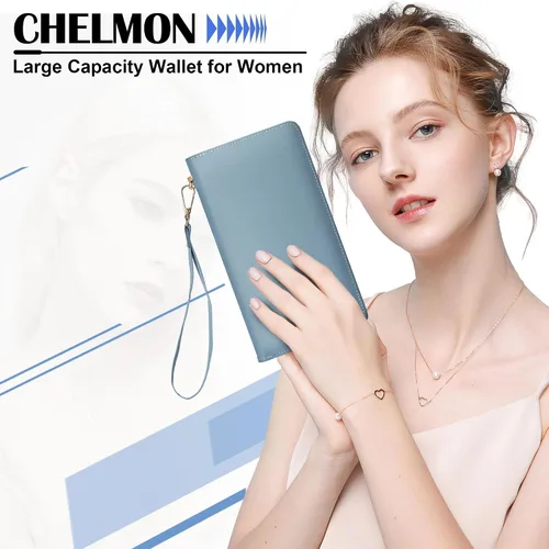 Vista 86 de Chelmon - Monedero para mujer de cuero genuino con bloqueo de señal RFID, para tarjetas de crédito