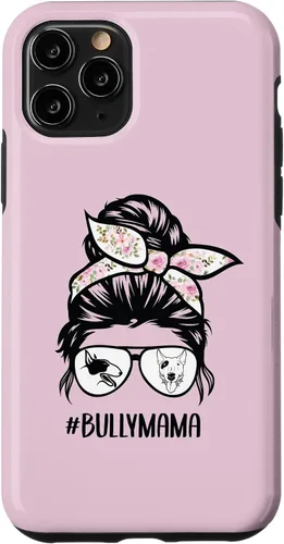 Vista 13 de iPhone 12 mini English Bull Terrier mamá desordenado moño pelo gafas Bully mama caso
