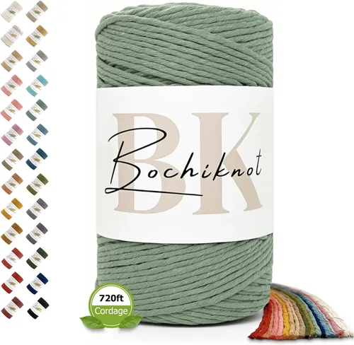 Vista 42 de BOCHIKNOT Cordón de macramé de 3 mm x 302 m - Cordón de macramé de hebra única para colgantes de pared, perchas de plantas - Cordón de macramé de 3