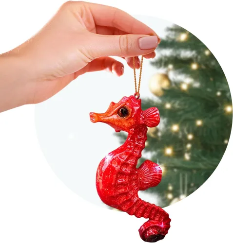 Vista 10 de Adorno de Navidad pintado a mano para playa – Decoración costera para árbol para amantes del océano – Adorno náutico único para árbol de Navidad