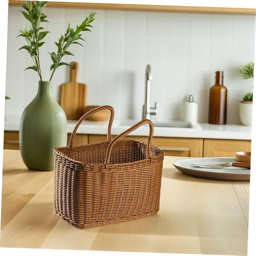 Vista 6 de VOSAREA Cesta de mano tejida para almacenamiento y arreglo floral, contenedor decorativo para el hogar, estilo japonés, cesta de picnic para uso