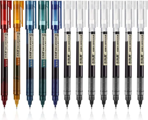 Vista 11 de Frienda 12 piezas bolígrafos de bola rodante de 0.5 mm japoneses de punta fina de secado rápido, tinta líquida, escritura suave para oficina y Negro