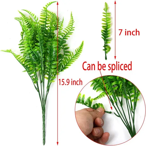 Vista 3 de 4 piezas de helechos artificiales, arbustos artificiales de helechos boston, plantas de plástico para exteriores, resistentes a los rayos UV