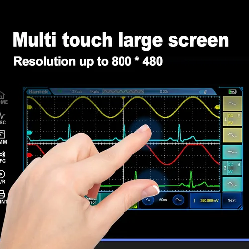 Vista 3 de Hantek TO1112 Osciloscopio de tableta con pantalla táctil, osciloscopio digital de mano de 2 canales, 110MHz