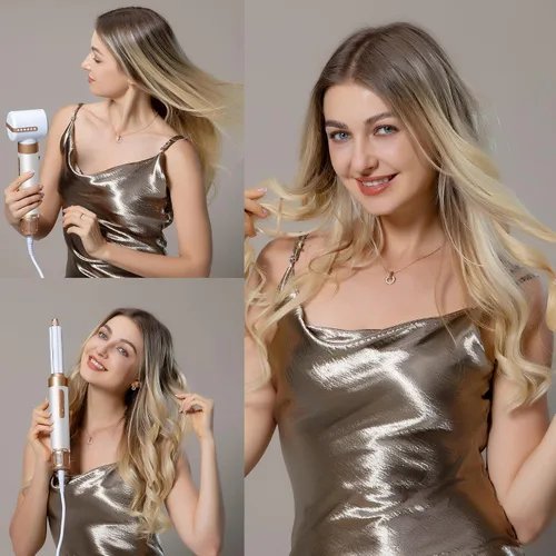 Vista 9 de Cepillo Secador de Pelo 7 en UNO, Varita Rizadora Autowrap, Secador de Pelo Iónico Negativo de Alta Velocidad 110,000 RPM con Difusor Concentrador