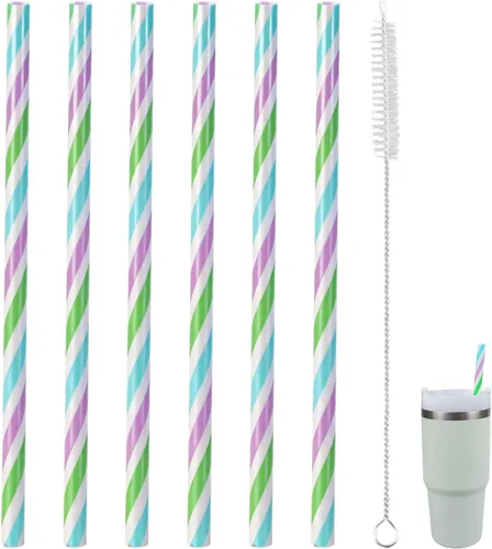 Vista 8 de Pajitas de repuesto compatibles con vaso Stanley Quencher H2.0 de 14 onzas con asa, con 1 cepillo (paquete de 6 unidades para 14 onzas)