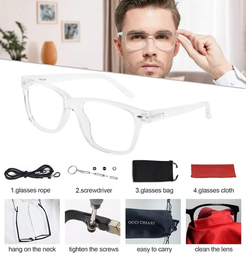 Vista 6 de OCCI CHIARI Anteojos de lectura grandes para hombre con marco grande 100 125 150 175 200 225 250 275 300 350 400 500 600 (transparente, 1.0)