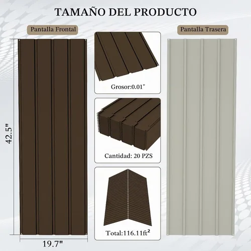 Vista 6 de Domi Paneles de Techado de Metal 20 PCS, Paneles de Techo Corrugado de Acero Galvanizado Impermeables de Servicio Pesado Paneles Laterales de Metal