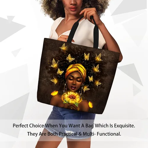 Vista 6 de Bolsos de mano afroamericanos para mujer, bolso de arte negro Afro Black Girl Magic Satchel bolsos para gimnasio, escuela, viajes