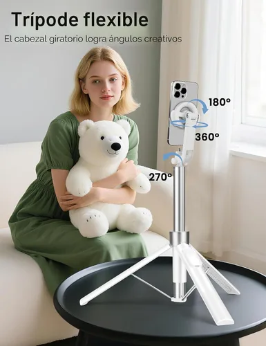 Vista 5 de 70" Magnetic Tripod for iPhone Magsafe, Extendable Selfie Stick Tripod Blanco