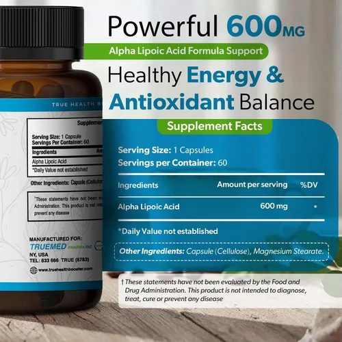 Vista 5 de Ácido alfa lipoico 600 mg – Suplemento ALA para apoyo de energía y metabolismo – Antioxidante para el bienestar celular, envejecimiento saludable