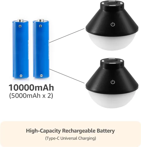 Vista 7 de Paquete de 2 faroles LED recargables de 5000 mAh con magnético, 600 lúmenes, impermeable, funciona con pilas, luz colgante para tienda, inalámbrico