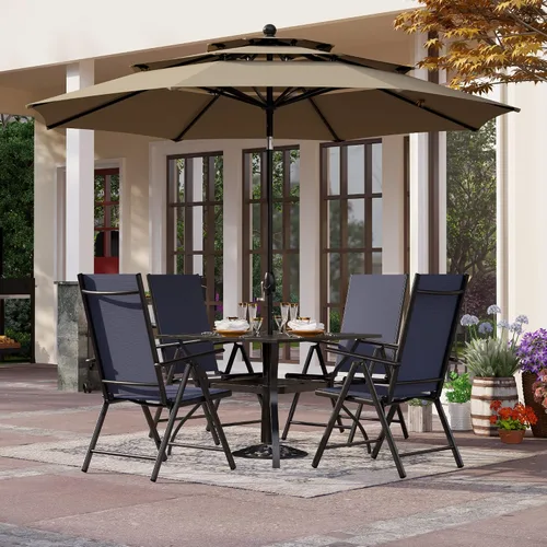 Vista 25 de PHI VILLA Juego de comedor de patio de 5 piezas con sombrilla de 10 pies (beige), juego de mesa y sillas para exteriores con sillas de comedor