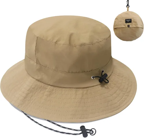 Vista 21 de PFFY Waterproof Bucket Hats for Men Women Packable Sun Hat for Outdoors Caqui Sólido