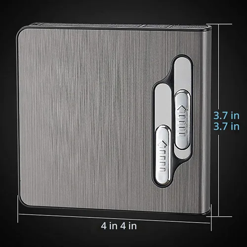 Vista 6 de Estuche para cigarrillos con encendedor, caja de expulsión automática para paquete completo, 20 cigarrillos de tamaño regular, encendedores de doble
