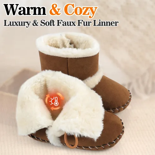 Vista 2 de HONGTEYA Botas de nieve para bebé con forro polar interior, botines para niña con suela dura de goma antideslizante, zapatos para niños y niñas de 0