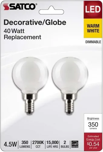 Vista 2 de Satco Bombilla LED 21812-4.5G16.5/LED/WH/927/120V/E12/2 Globe (S21812) G16 5 Globe