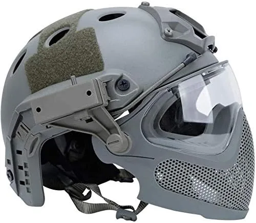 Vista 8 de PJ - Casco táctico rápido, casco protector de piloto, casco de paintball Airsoft con máscara extraíble y gafas