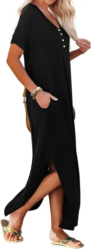 Vista 2 de GRECERELLE Vestido largo casual para mujer, sin mangas, con doble abertura, maxi vestidos