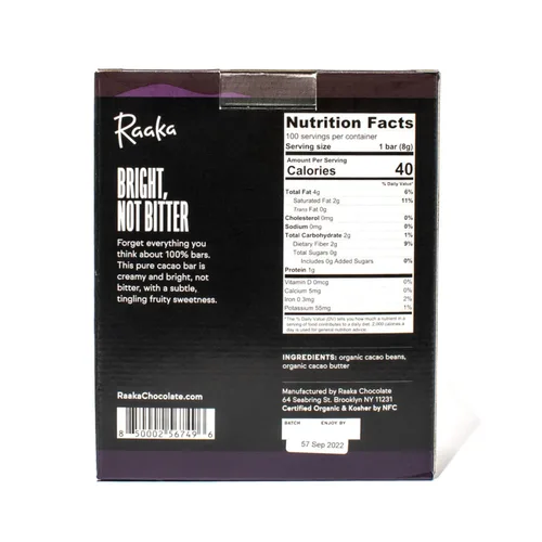 Vista 2 de Raaka Mini barras de chocolate, 100% cacao, orgánicas, kosher, veganas, sin gluten, comercio justo, sin soja, sin OMG, paleo, caja de 100 chocolates