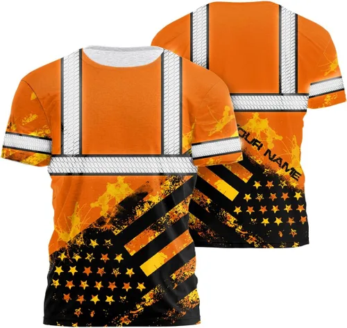Vista 14 de Camisa de alta visibilidad de calavera con bandera de Estados Unidos para hombres, camisas de seguridad con nombre personalizado, ropa de trabajo