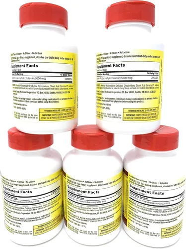 Vista 2 de Kirkland Signature Sublingual B-12 5000 mcg, 5 botellas (300 tabletas)