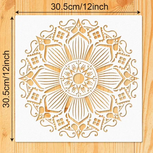 Vista 3 de Paquete de 9 plantillas de Rangoli grandes de 12 x 12 pulgadas, plantillas de mandala, plantilla de pintura cortada con láser para arte