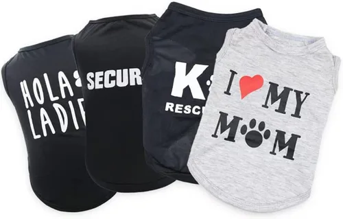 Vista 6 de Paquete de 4 camisetas para perros XS para perros y cachorros, ropa de verano funny chihuahua yorkie dog tshirt, blue cooling vests, stretchy