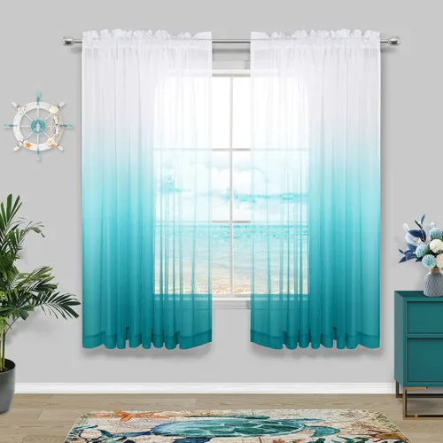 Vista 10 de KOUFALL Cortinas de ventana de baño para ducha, juego de 2 paneles de cortinas cortas transparentes en blanco y negro para cocina, dormitorio