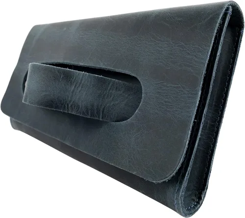 Vista 3 de Hide Drink Bolso de mano con asa hecho a mano de cuero de grano completo - Cartera para tarjetas dinero bolso elegante libro de bolsillo