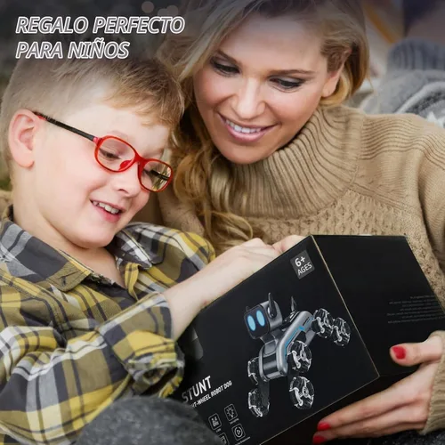 Vista 8 de SIMREX Robot Perro RC Coche de Acrobacias Juguetes - Coche de control remoto con detección de gestos con ruedas Mecanum, ojos LED, 3 efectos