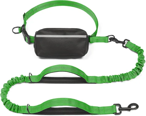 Vista 32 de iYoShop Correa de perro manos libres con bolsa con cierre, dobles asas acolchadas y elástica duradera para caminar, trotar y correr con tu perro