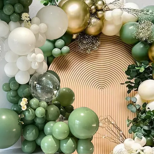 Vista 7 de MEBAY Kit de arco de globos de oro verde, blanco, 146 piezas de confeti dorado cromado metálico verde aguacate y globos de látex blanco