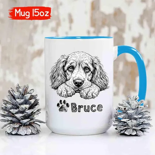 Vista 4 de Taza de café de perro Cocker Spaniel americano con nombre personalizado, tazas personalizadas de perro Cocker Spaniel americano, regalos de Cocker
