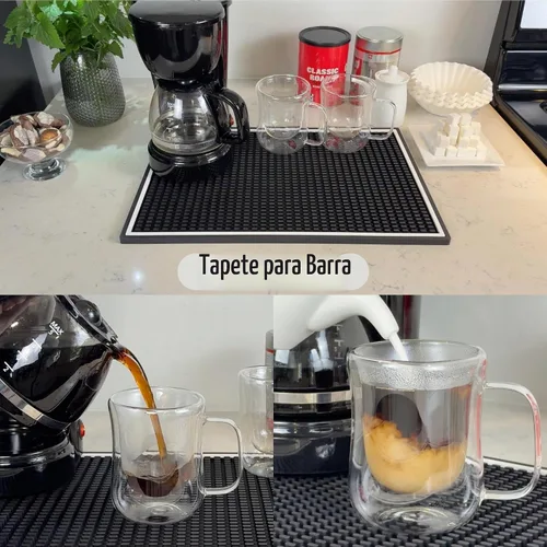 Vista 4 de Alfombrillas de bar para encimera con marco blanco, alfombrilla de café de silicona premium de 18x12 pulgadas, protector de almohadilla resistente