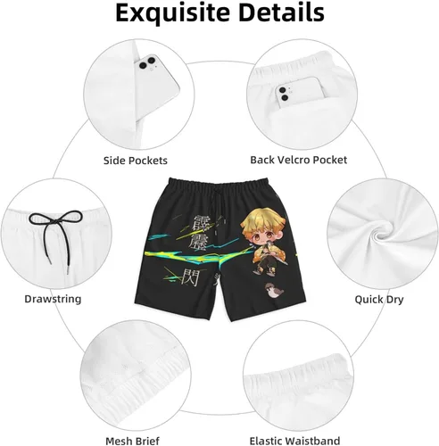 Vista 5 de Demon Kimetsu No Yaiba - Pantalones cortos de playa divertidos de verano, hawaianos, de secado rápido, parte delantera plana, para hombres y mujeres