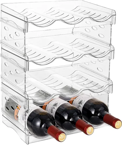 Vista 9 de IEEK Estante apilable de plástico para almacenamiento de botellas, estante organizador de botellas de agua/vino y bebidas para gabinete de cocina