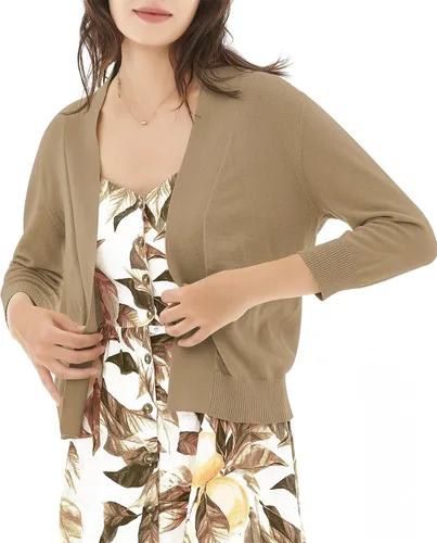 Vista 3 de QUALFORT Suéter de manga 34 para mujer, cárdigan recortado, elegante, ligero, con frente abierto, bolero
