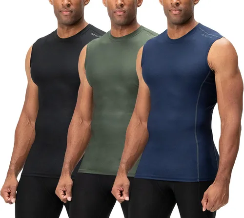 Vista 14 de DEVOPS Paquete de 3 camisas de compresión atléticas sin mangas para hombre 1# (paquete de 3) negro/azul/blanco