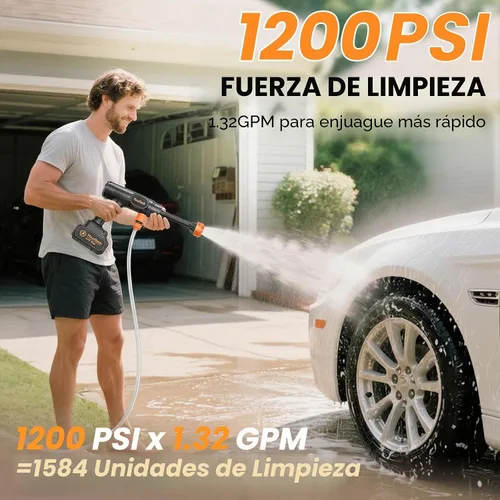 Vista 2 de Lavadora a presión inalámbrica, lavadora de energía portátil de 1200 PSI