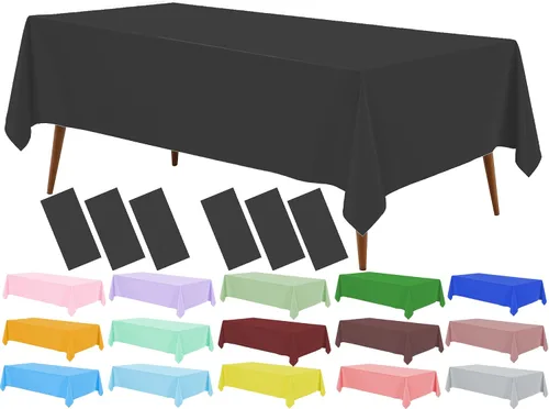 Vista 27 de Mantel de plástico rosa claro (paquete de 2), funda de mesa de comedor de 54 x 108 pulgadas para mesa rectangular, manteles desechables