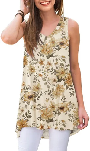 Vista 45 de AWULIFFAN - Blusa de verano sin mangas con cuello en V, túnica, top, para mujer 01 Negro