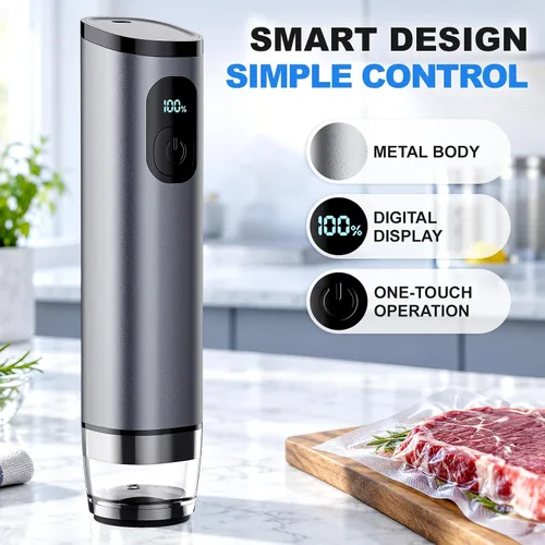 Vista 2 de HOZODO Sellador al vacío de mano de metal para alimentos, 30 bolsas