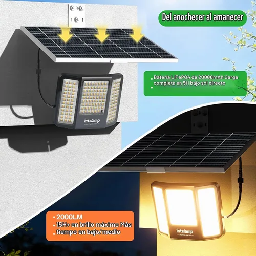 Vista 3 de intelamp Solar Flood Lights Outdoor Waterproof, 20000mAh 2000LM