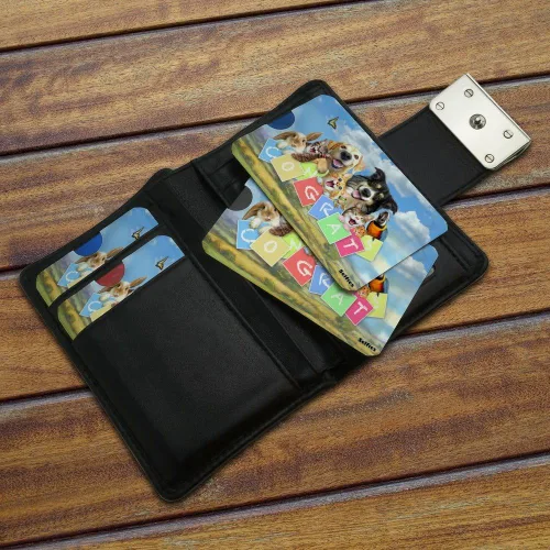 Vista 3 de Pet Congratulations Selfie - Fundas de billetera para perros, gatos, tarjeta de crédito, RFID, juego de 4
