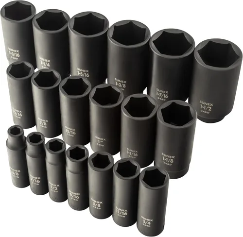 Vista 2 de SUNEX TOOLS 2641, Juego de llaves de vaso de impacto profundo de 1/2 pulgada, 19 piezas, SAE, 3/8" - 1-1/2", acero de aleación Cr-Mo, diseño